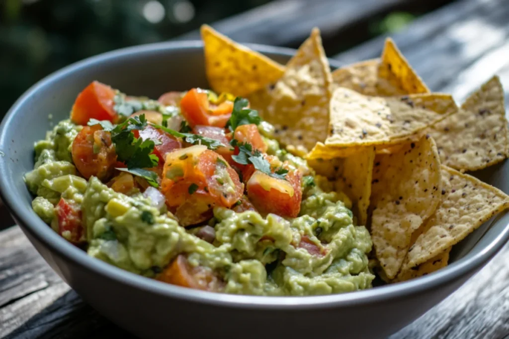A bowl of creamy 4 ingredient guacamole recipe.