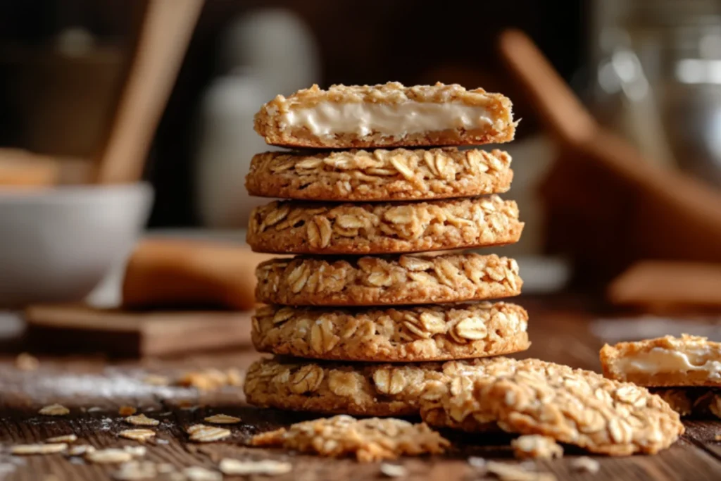 Close-up of a delicious oatmeal cream pie recipe.