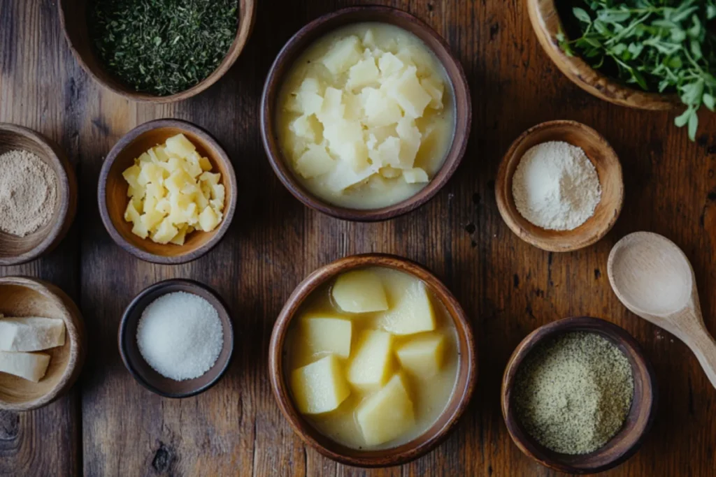 What is the best thickener for potato soup?, showcasing several thickening ingredients.