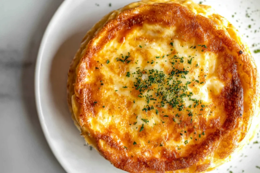 A delicious 4 egg omelette on a plate.