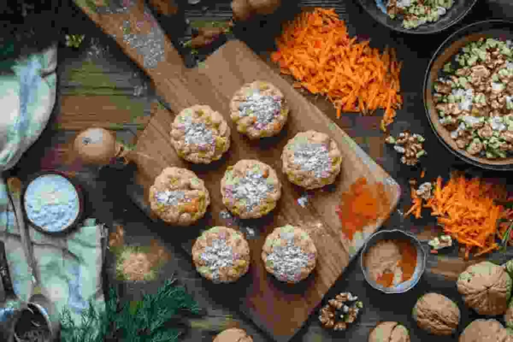 Fresh ingredients for carrot cake cookies 