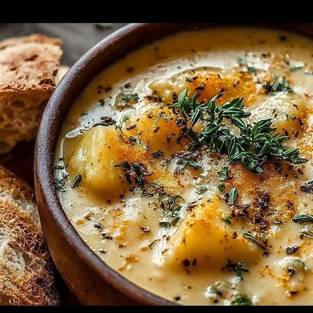 Hearty Cheddar Garlic Herb Potato Soup Recipe