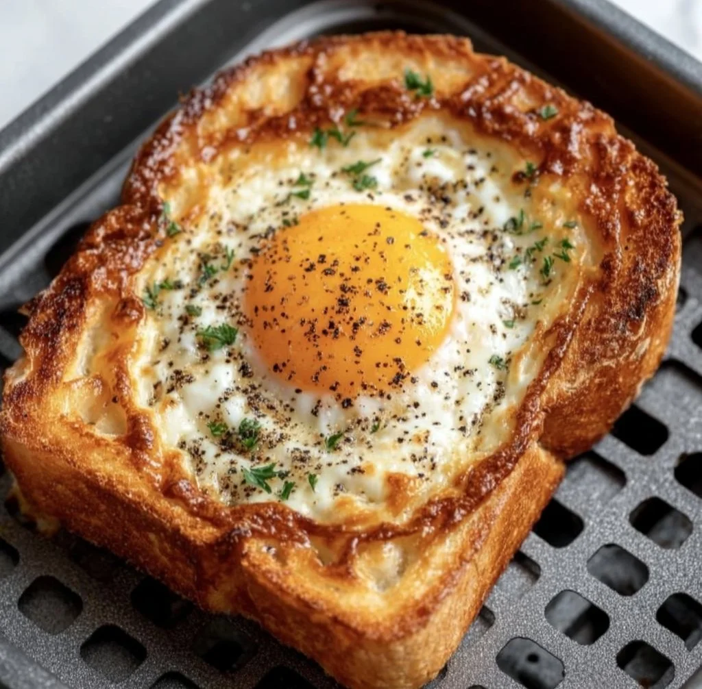 Delicious air fryer egg and cheese toast served on a plate