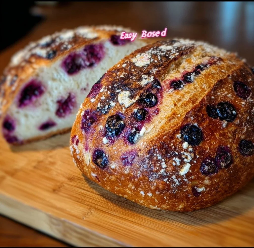 Blueberry Lemon Cream Cheese Sourdough Bread with fresh blueberries and lemon zest