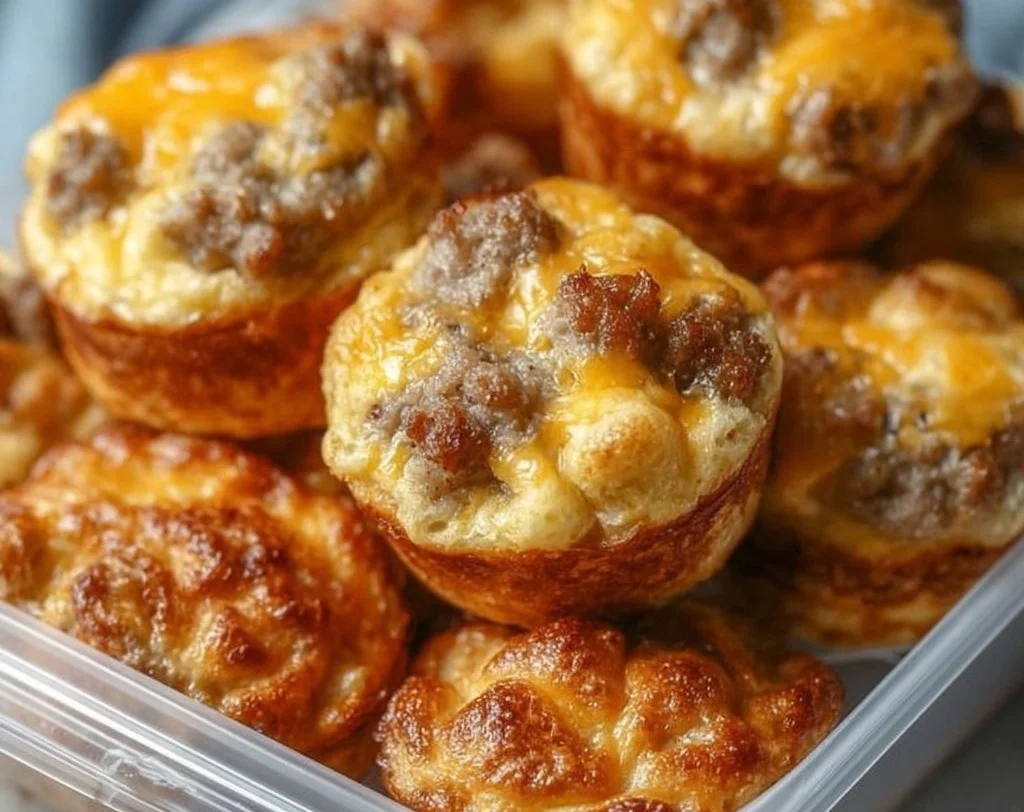 High-protein pancake sausage mini muffins on a plate