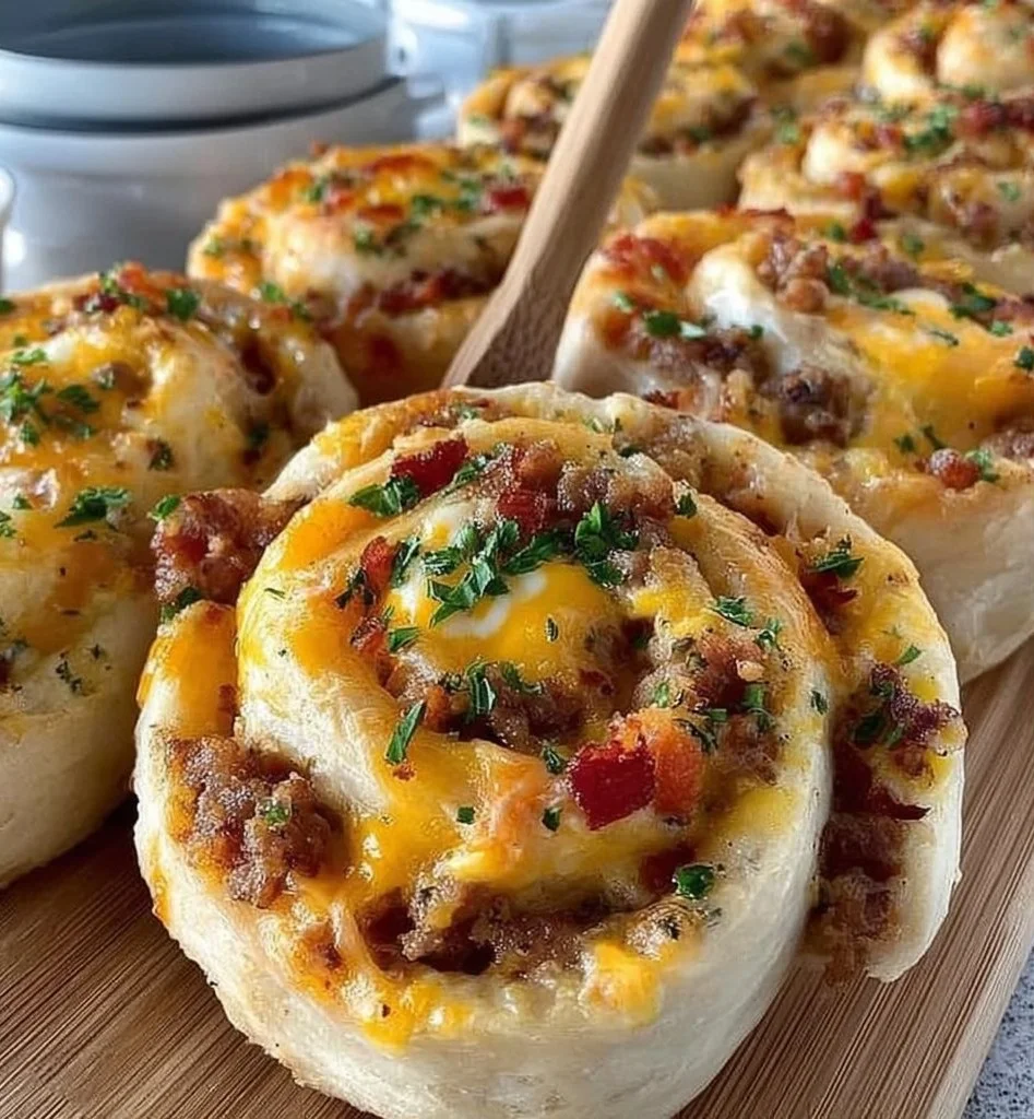 Freshly baked savory breakfast rolls filled with delicious ingredients.