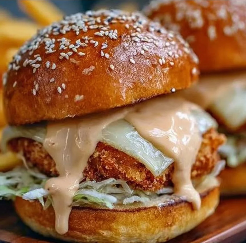 Bang Bang Chicken Sliders topped with spicy sauce served on a plate