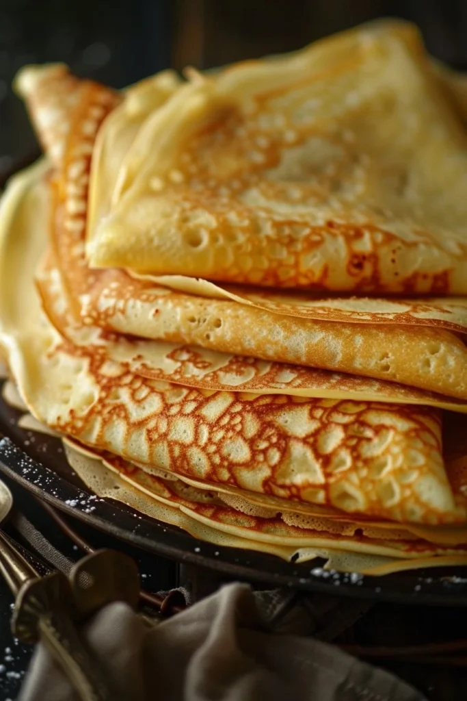 Delicious homemade crepe batter made from flour, eggs, and milk.