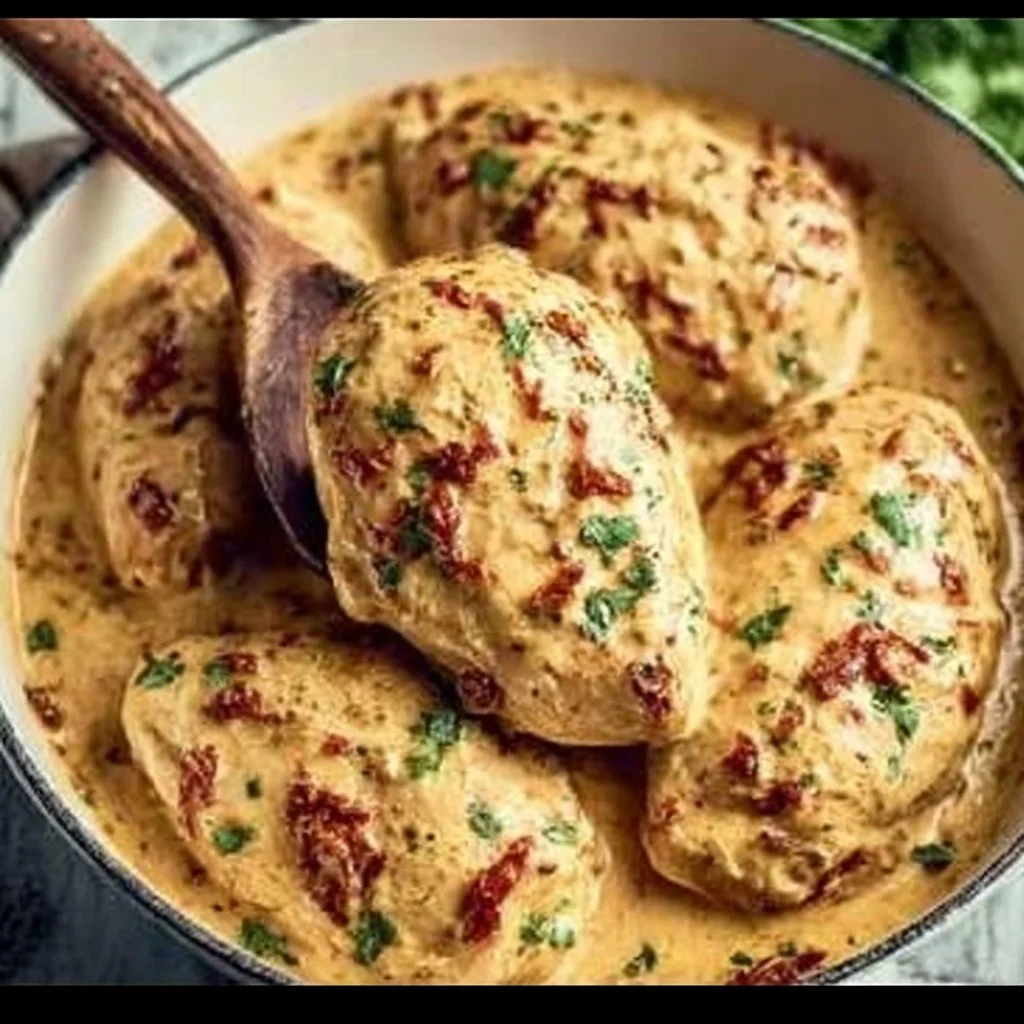 Delicious Marry Me Chicken dish served with herbs and creamy sauce.
