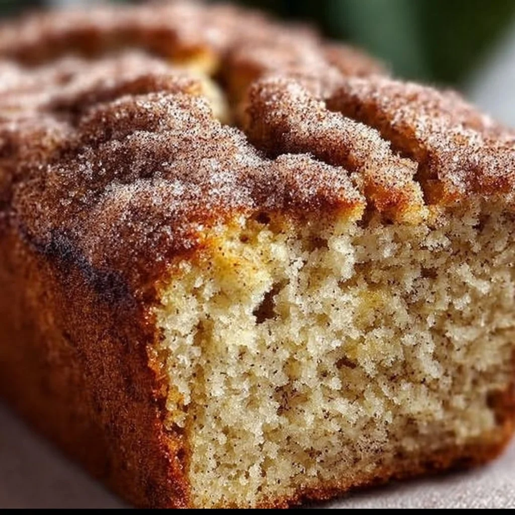 Freshly baked snickerdoodle banana bread with cinnamon sugar topping
