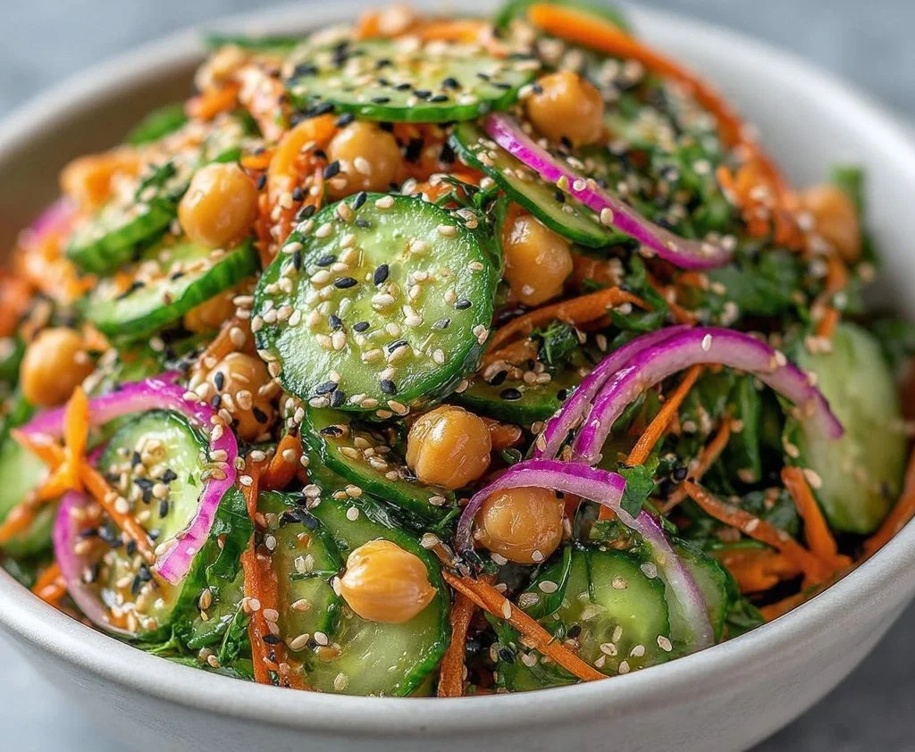 Asian Cucumber and Chickpea Slaw with Sesame Dressing