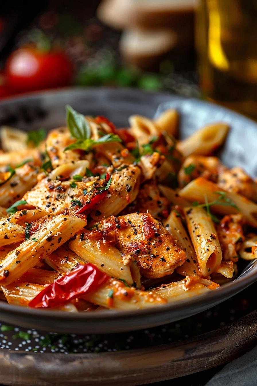 Delicious Cajun Chicken Pasta served with herbs and spices on a plate