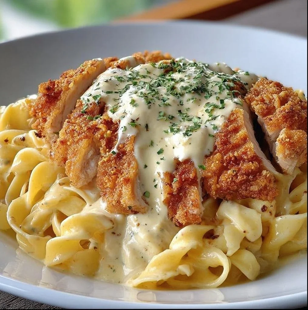 Crispy Chicken with Creamy Pasta