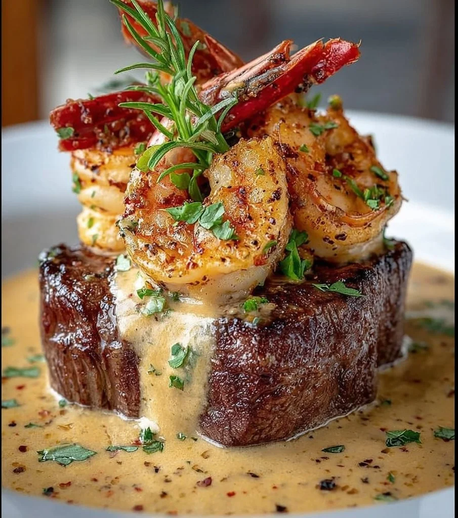 Filet Mignon with Shrimp and Lobster Cream Sauce