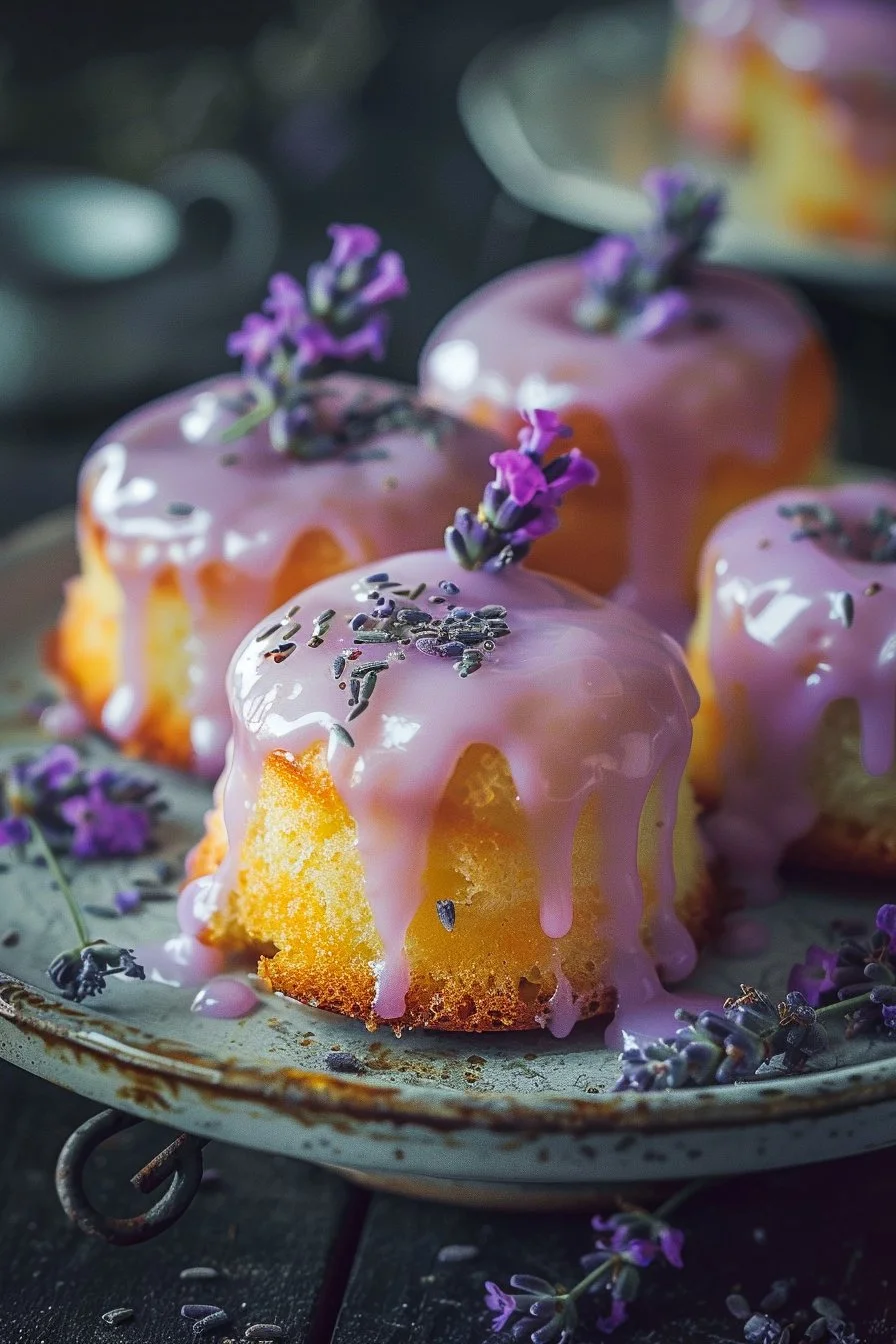 Mini Lemon Cakes With Lavender Glaze