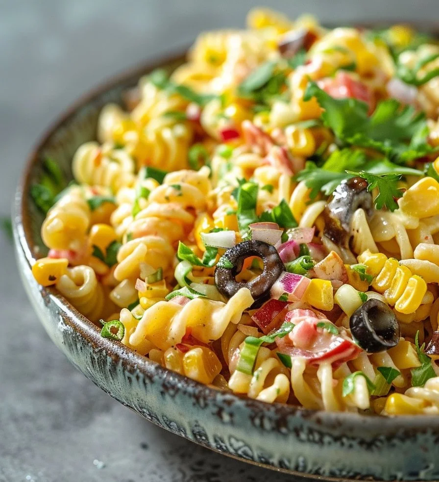 Colorful Street Corn Pasta Salad with fresh ingredients and vibrant flavors