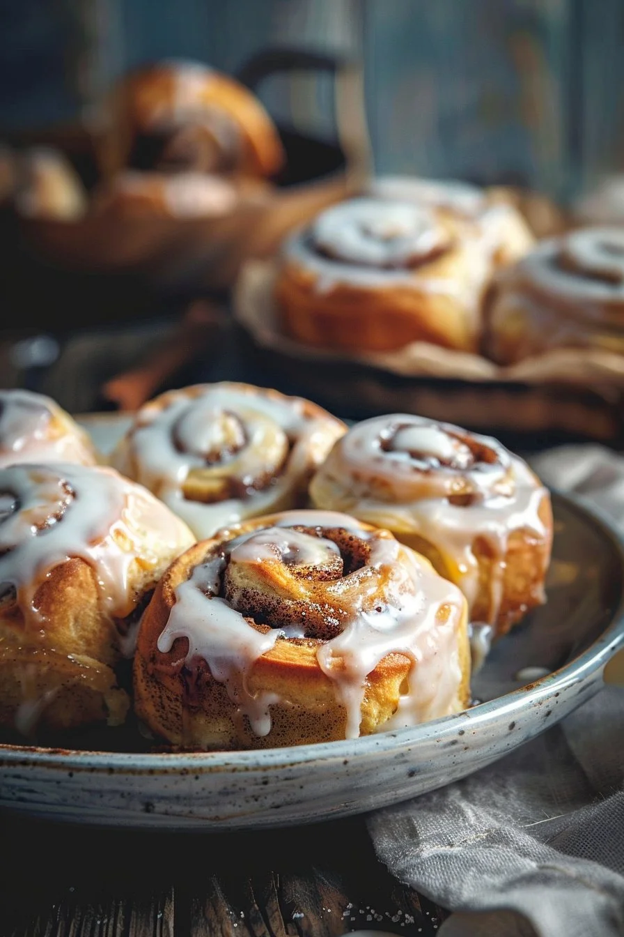 Delicious banana bread cinnamon rolls topped with icing and sprinkled with cinnamon.