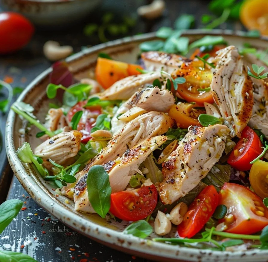Refreshing summer chicken salad with fresh ingredients and vibrant colors