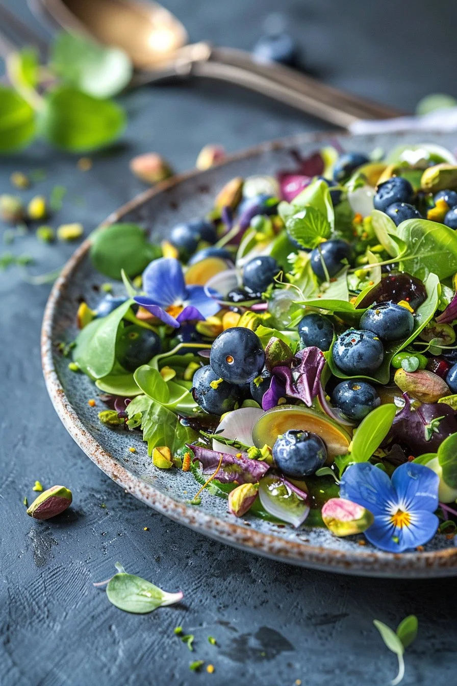Blueberry Pistachio Spring Salad fresh ingredients with vibrant colors