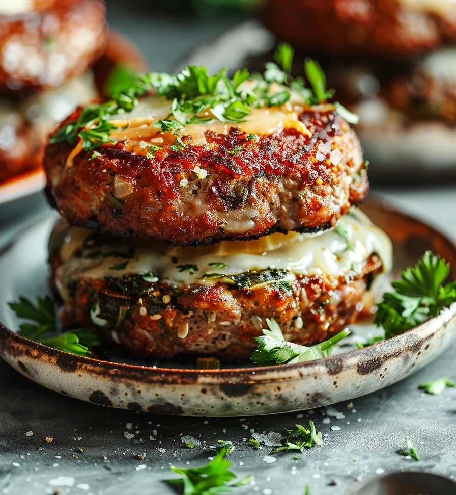 Oven-baked cabbage burgers garnished and served on a plate